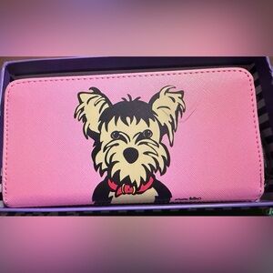 NWT Marc Tetro Large Pink Wallet with Yorkie Terrier